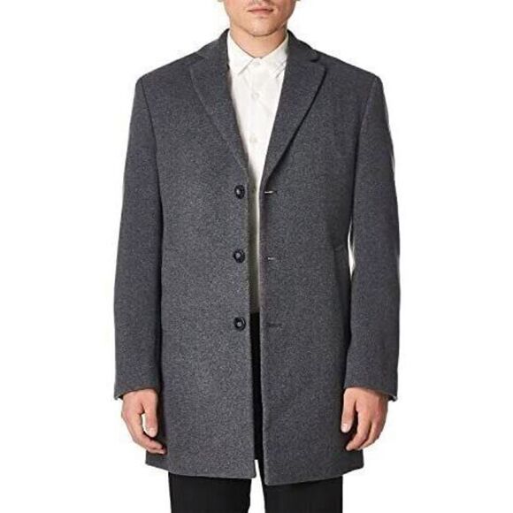 Michael Kors Men Sz 38R Dark Heather Gray Madison Wool Blend Modern-Fit Overcoat - Picture 7 of 7